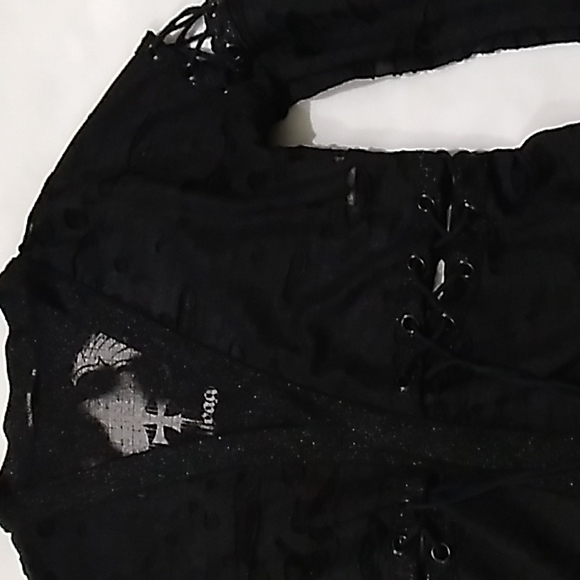 SALVAGE RARE Mesh Graphic Front Tie Cardigan. M - Picture 14 of 15